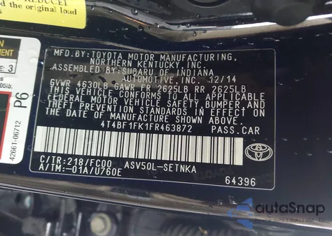 2015 Toyota Camry Le from USA, damaged, VIN 4T4BF1FK1FR463872